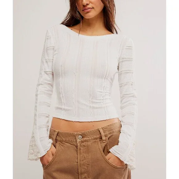 NWT FREE PEOPLE Rocky Long Sleeve / White SZ: XL - Picture 2 of 9